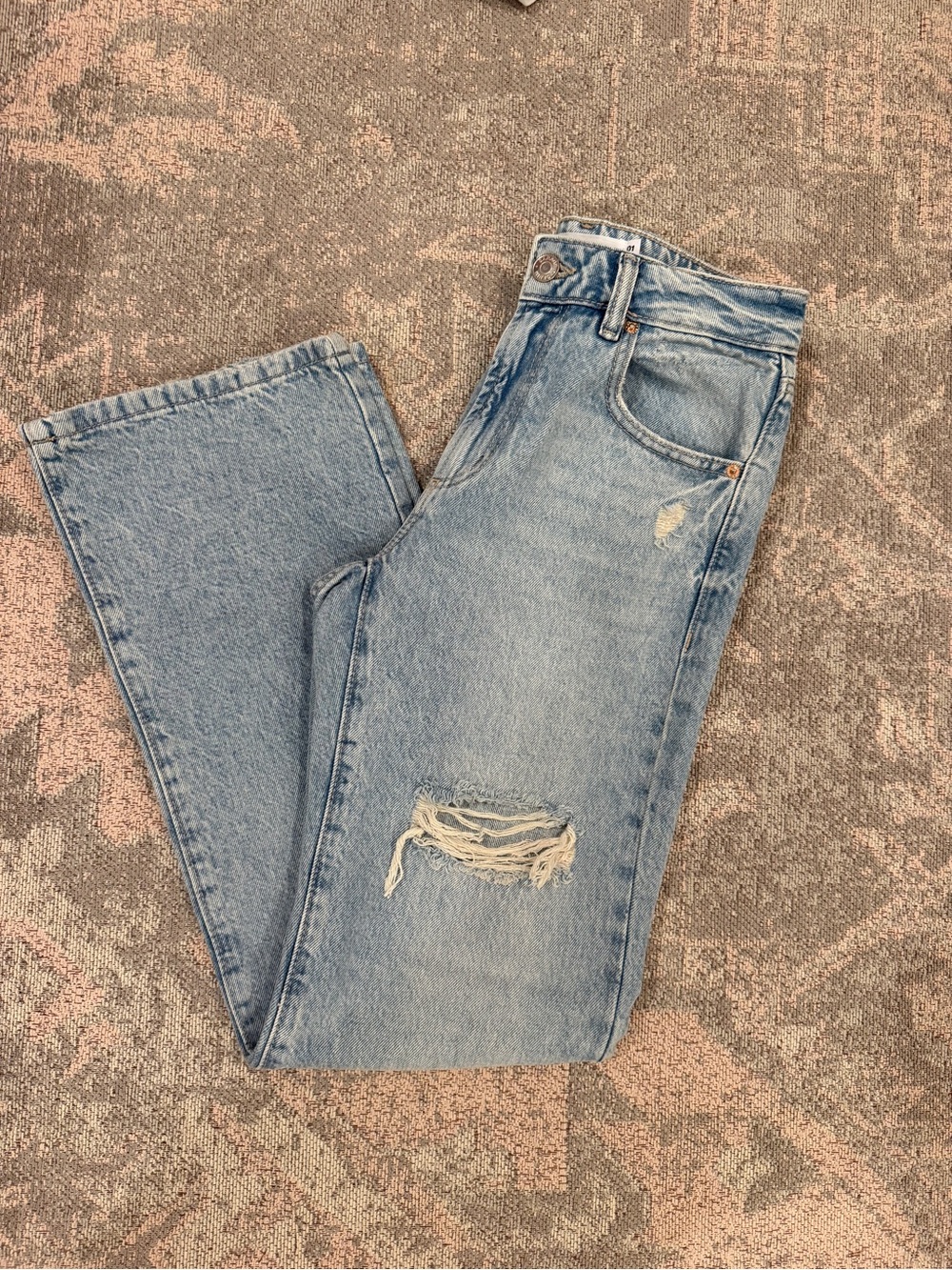Garage Light Blue Straight Leg Jeans with Distressed Knee